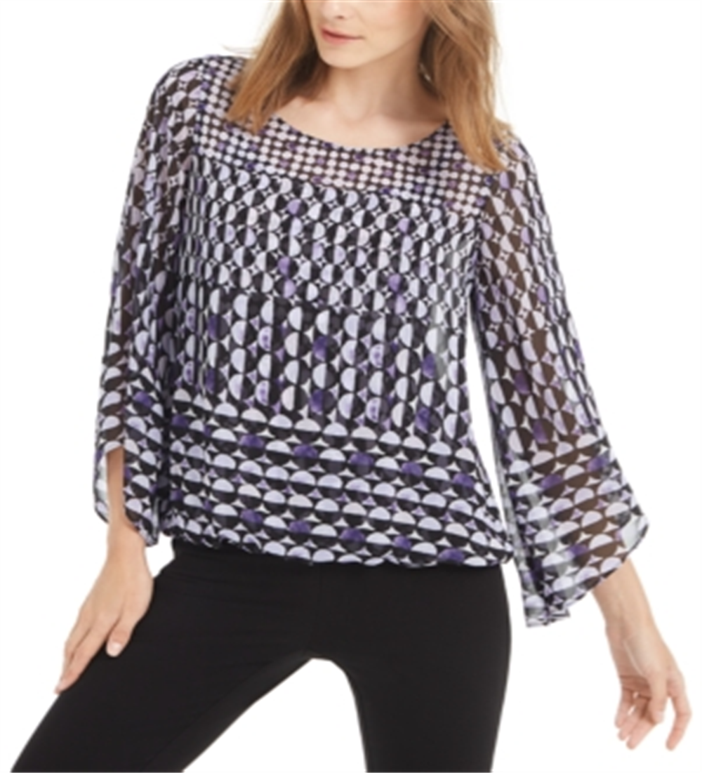 Blusa feminina Alfani com estampa de manga sino e decote em joia, roxa, tamanho XX-G