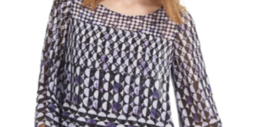 Blusa feminina Alfani com estampa de manga sino e decote em joia, roxa, tamanho XX-G