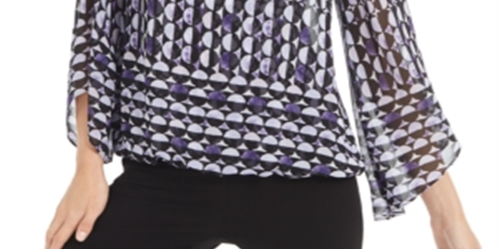 Blusa feminina Alfani com estampa de manga sino e decote em joia, roxa, tamanho XX-G