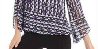 Blusa feminina Alfani com estampa de manga sino e decote em joia, roxa, tamanho XX-G