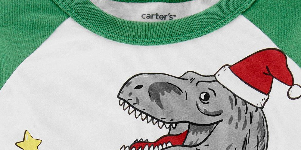 Camiseta de manga comprida Carter's Toddler Boy's Christmas T-Rex verde/branca, vários tamanhos 3T