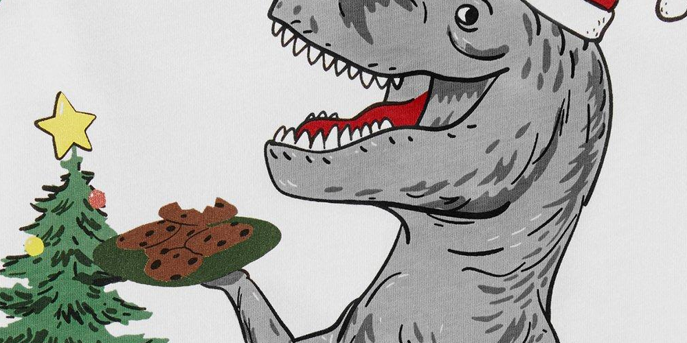 Camiseta de manga comprida Carter's Toddler Boy's Christmas T-Rex verde/branca, vários tamanhos 3T