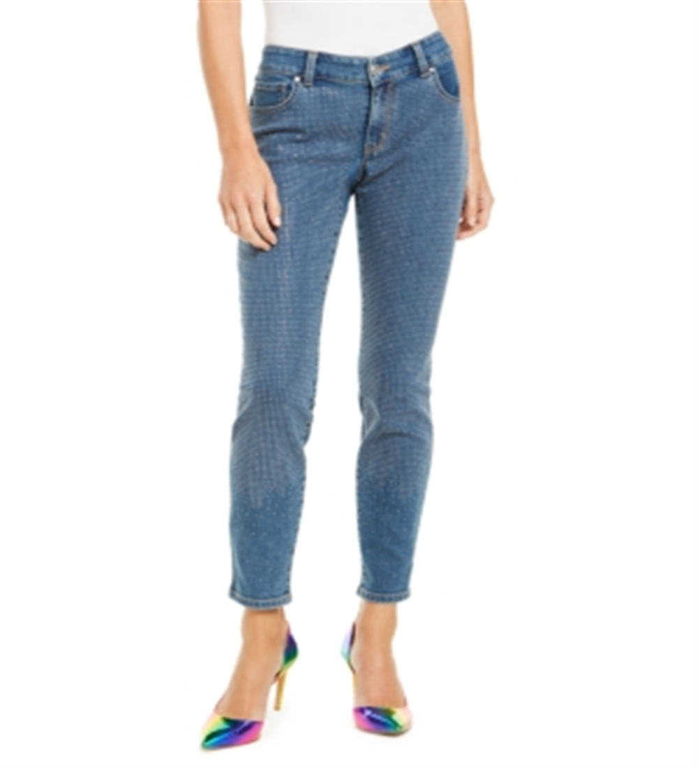 Calça jeans skinny feminina INC International Concepts com detalhes na frente, azul, tamanho 0, pequena