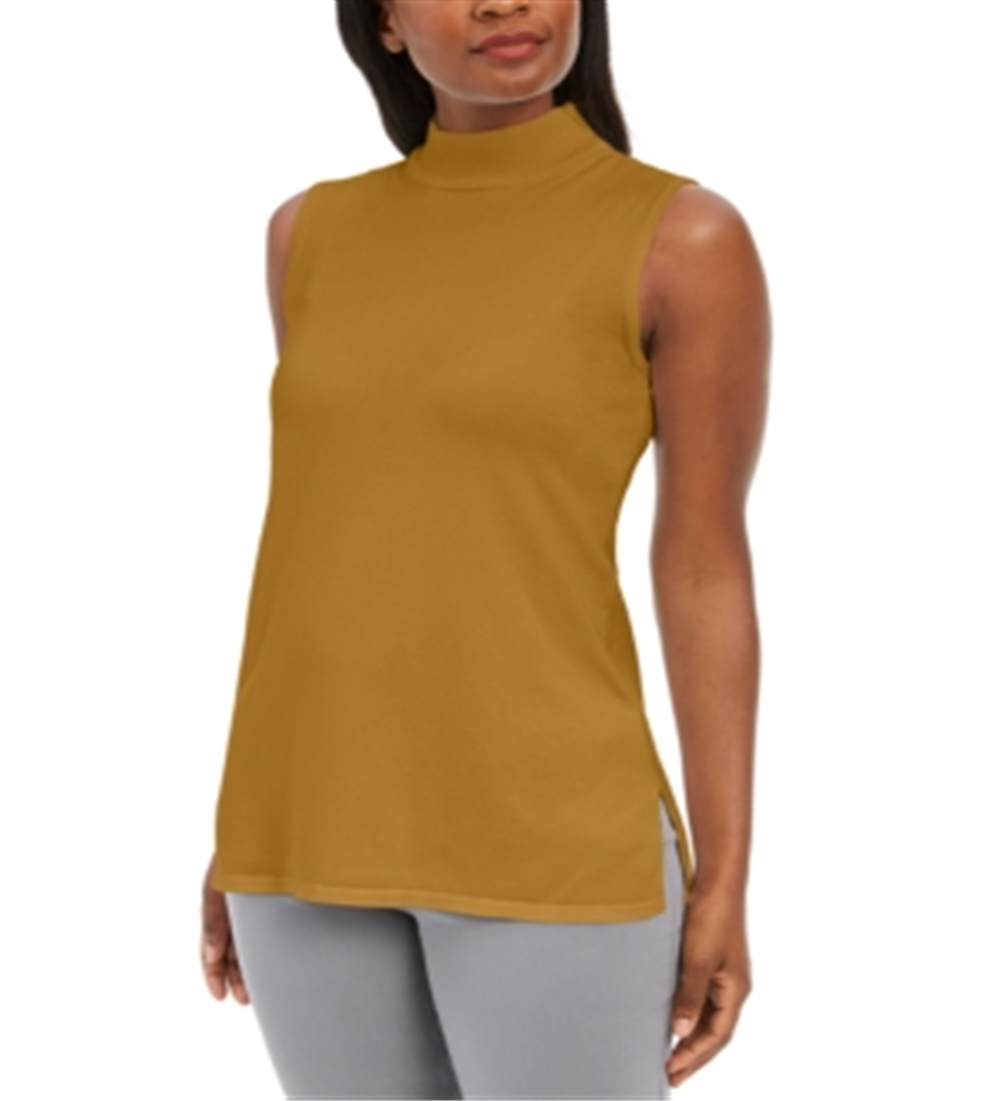 JM Collection Suéter feminino sem mangas com gola alta, amarelo, tamanho médio