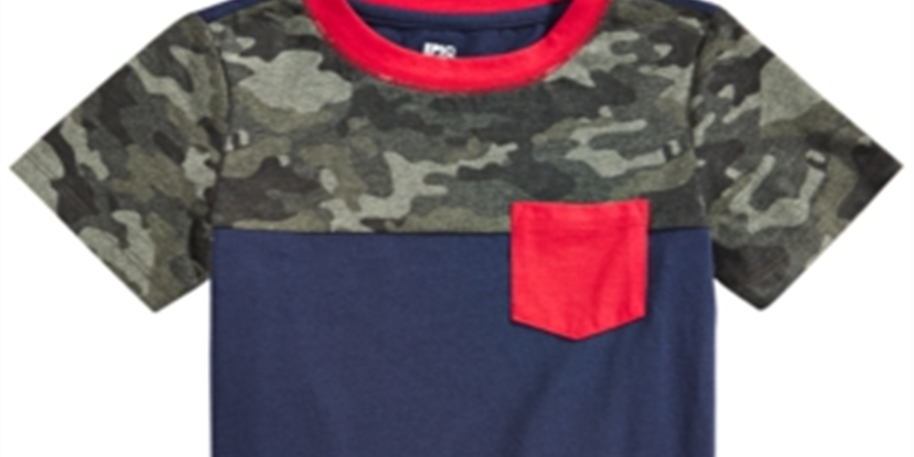 Camiseta infantil camuflada com bolso e blocos de cores, tamanho 2, azul, da Epic Threads
