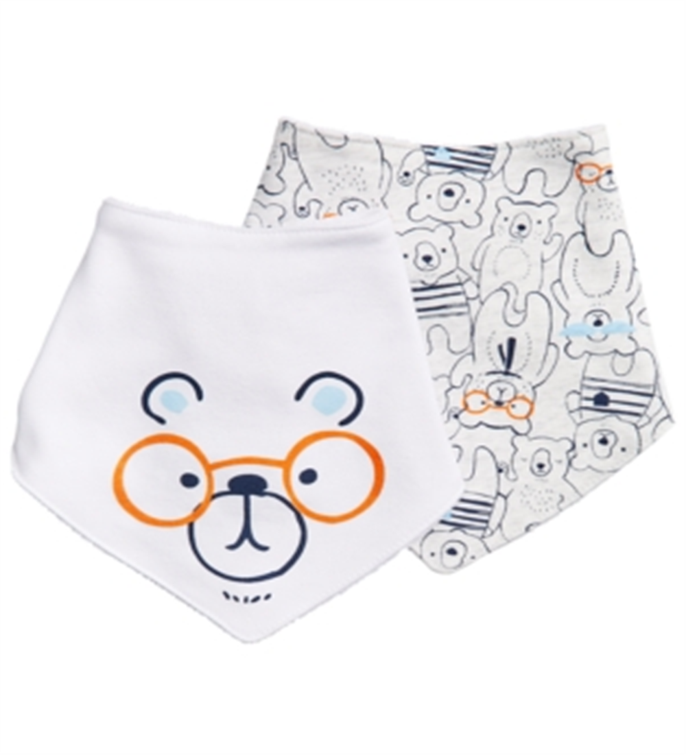 Babadores de algodão com estampa de urso First Impressions para meninos, pacote com 2 unidades, tamanho regular, branco