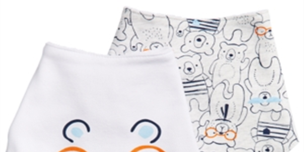 Babadores de algodão com estampa de urso First Impressions para meninos, pacote com 2 unidades, tamanho regular, branco