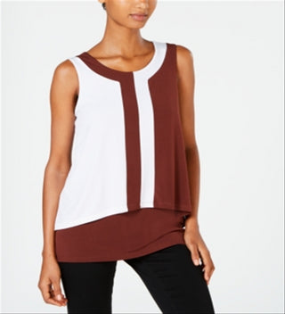 Blusa sem mangas Alfani feminina com blocos de cores, cor escura, tamanho pequeno P