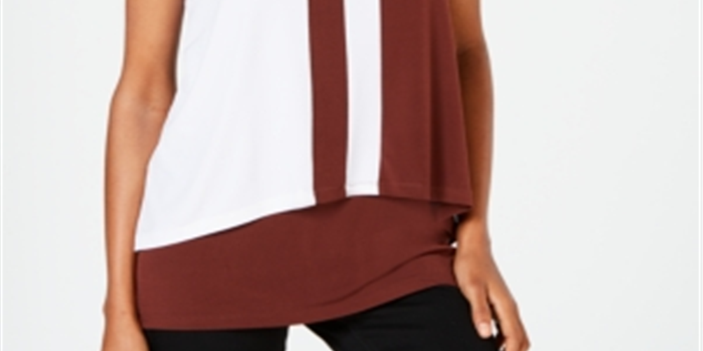 Blusa sem mangas Alfani feminina com blocos de cores, cor escura, tamanho pequeno P