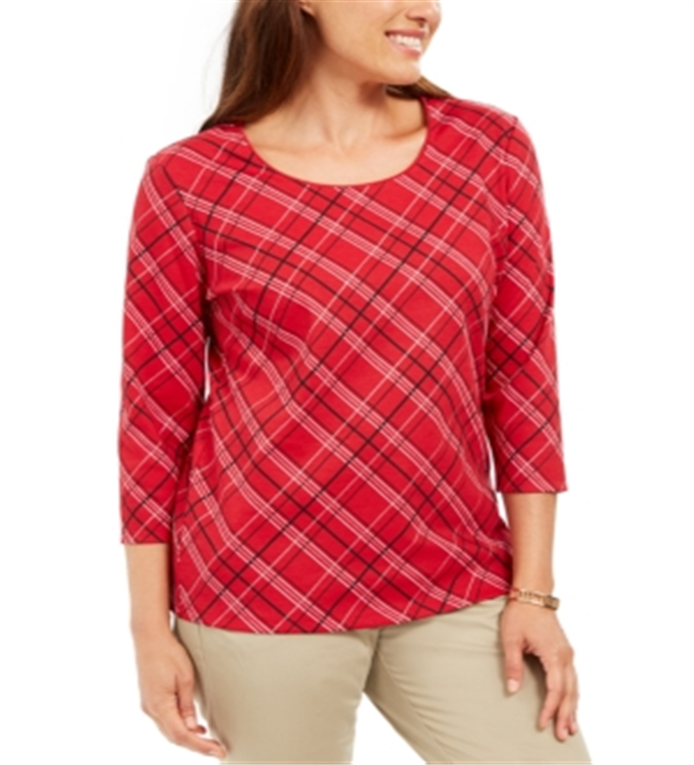 Karen Scott Top xadrez feminino pequeno vermelho tamanho pequeno G