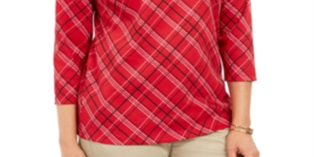 Karen Scott Top xadrez feminino pequeno vermelho tamanho pequeno G