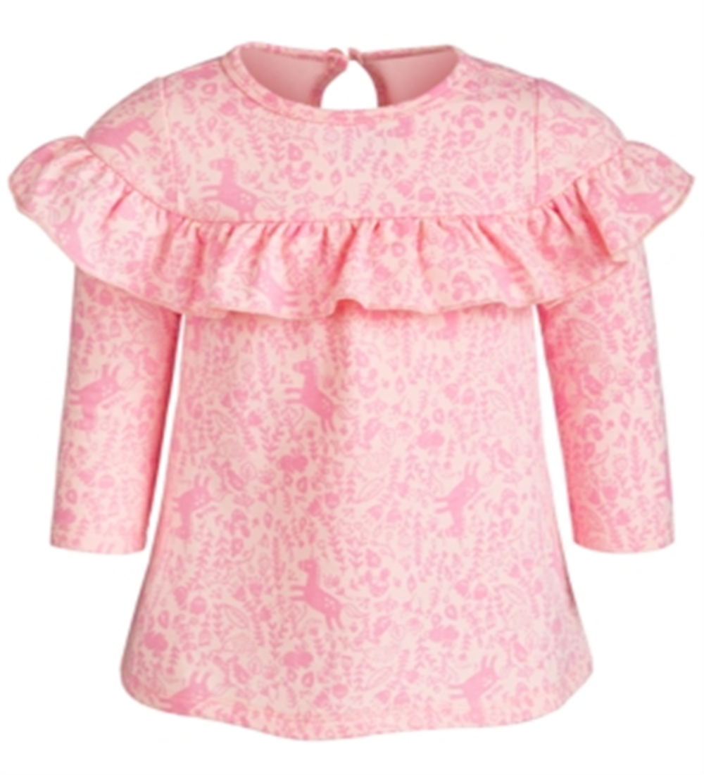 Vestido de babados com estampa encantada First Impressions para bebê menina, rosa, tamanho 24 meses