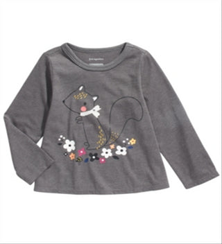 Camiseta infantil First Impressions Baby Girl Squirrel Cinza Tamanho 18 MOS