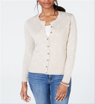 Cardigan feminino estampado com botões Charter Club marrom tamanho extragrande