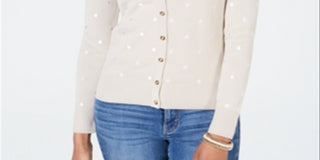 Cardigan feminino estampado com botões Charter Club marrom tamanho extragrande