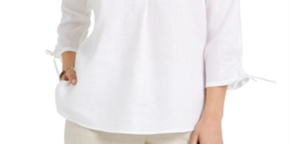 Charter Club Top feminino com cordão trançado e punhos amarrados, branco, tamanho grande