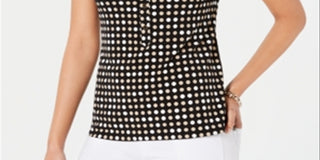 Camisa polo feminina com estampa de bolinhas Charter Club, preta, tamanho grande