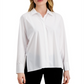 Blusa feminina Alfani com gola e manga comprida, branca, tamanho XX-G