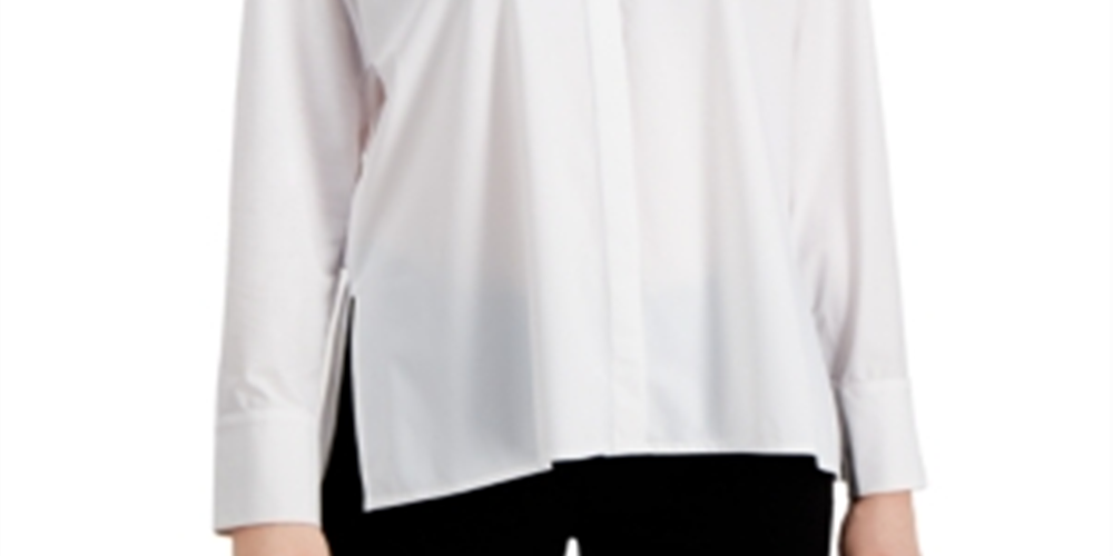 Blusa feminina Alfani com gola e manga comprida, branca, tamanho XX-G