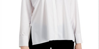 Blusa feminina Alfani com gola e manga comprida, branca, tamanho XX-G