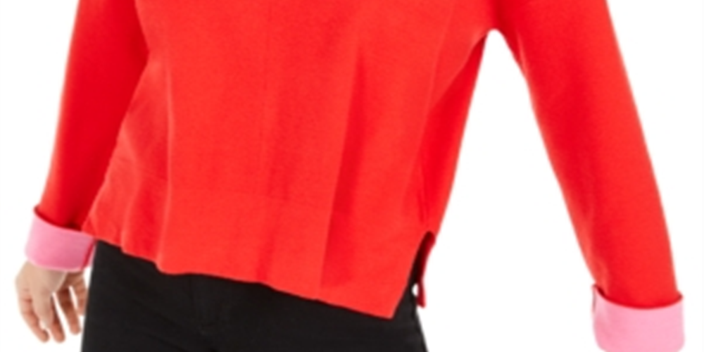 Suéter feminino Bar III de manga comprida e gola redonda, vermelho, tamanho grande