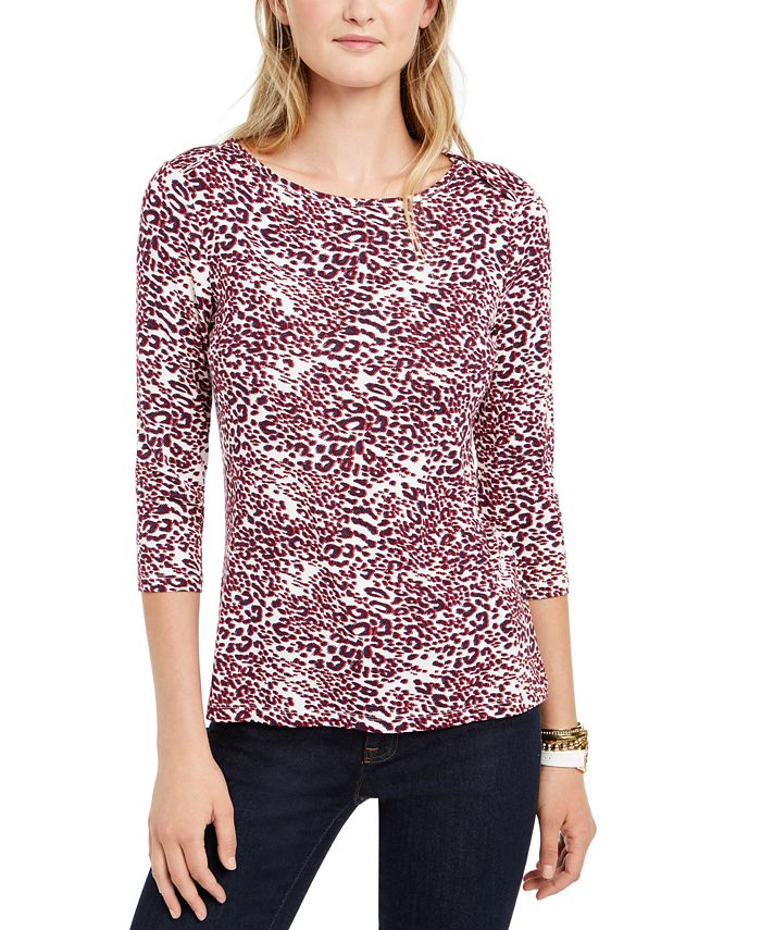 Tommy Hilfiger Printed Boat-Neck Top Red Size M