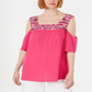 Blusa feminina de malha bordada com ombros descobertos, rosa, tamanho pequeno, estilo &amp; co