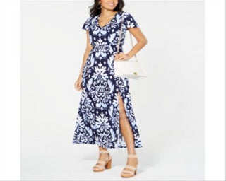 Vestido longo estampado feminino INC International Concepts, azul, tamanho pequeno e pequeno