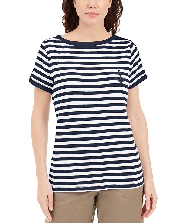 Karen Scott Top feminino listrado âncora azul tamanho XS