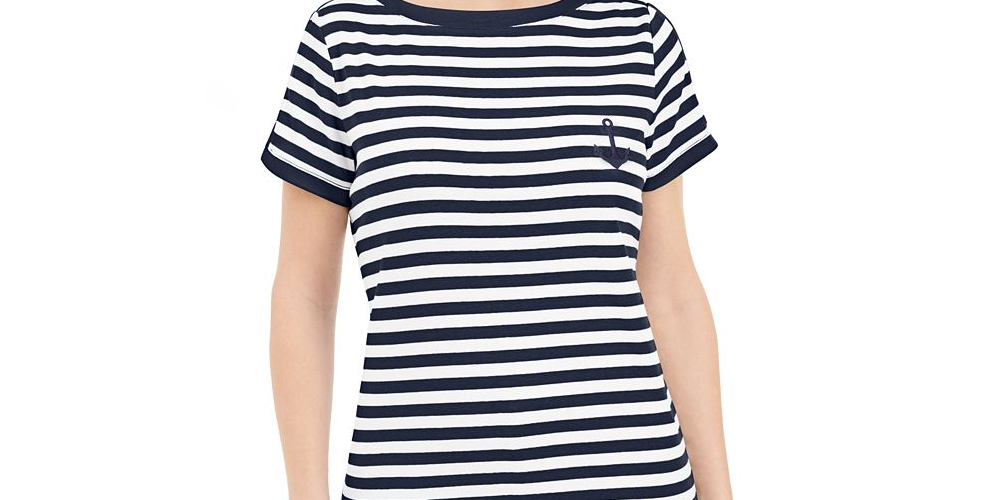 Karen Scott Top feminino listrado âncora azul tamanho XS