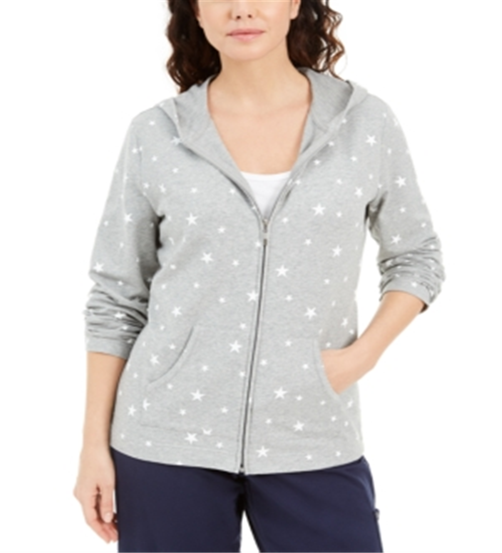 Karen Scott Moletom com capuz feminino Star Gaze com zíper estampado cinza tamanho X-S