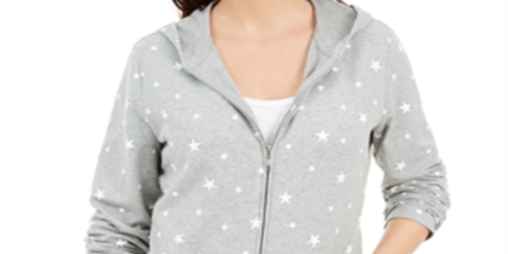 Karen Scott Moletom com capuz feminino Star Gaze com zíper estampado cinza tamanho X-S