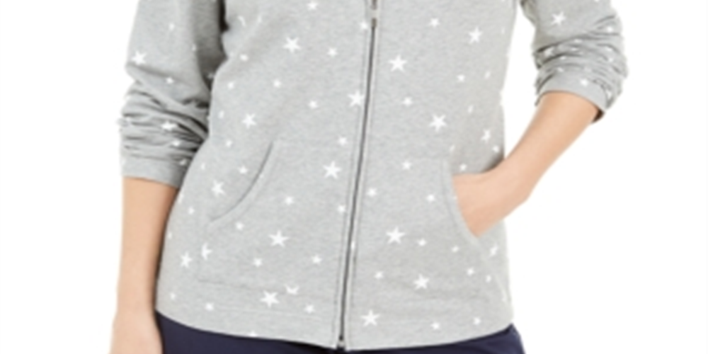 Karen Scott Moletom com capuz feminino Star Gaze com zíper estampado cinza tamanho X-S