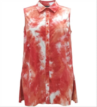 Blusa sem mangas Alfani feminina com lavagem ácida coral e tintura sublime, tamanho extragrande