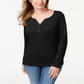Karen Scott Top Henley Feminino de Algodão Preto Tamanho P