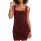 JUMP Vestido de coquetel curto com decote quadrado e sem mangas bordado, tamanho XX-grande, vermelho