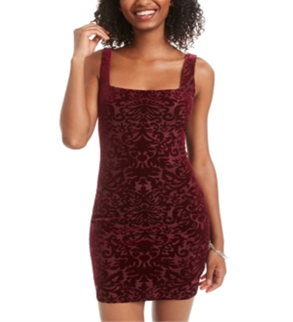 JUMP Vestido de coquetel curto com decote quadrado e sem mangas bordado, tamanho XX-grande, vermelho