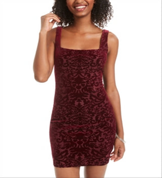 JUMP Vestido de coquetel curto com decote quadrado e sem mangas bordado, tamanho XX-grande, vermelho