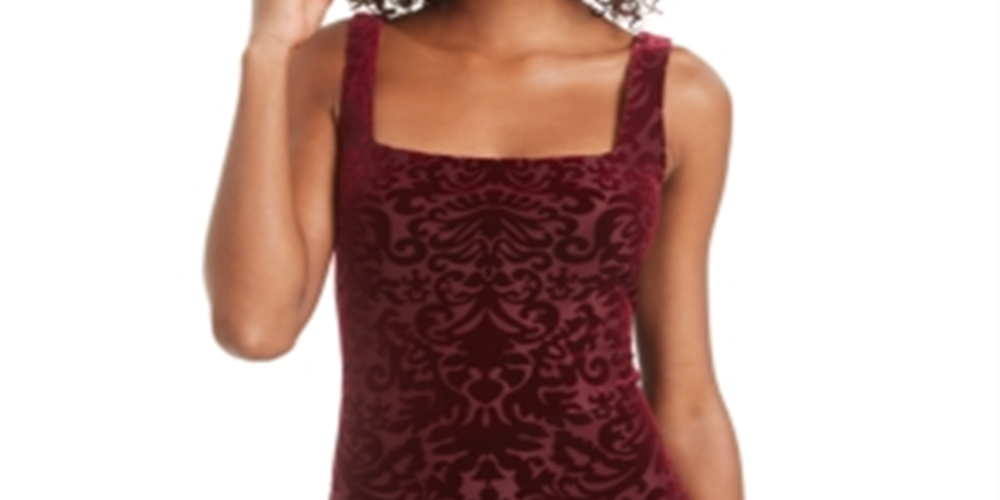 JUMP Vestido de coquetel curto com decote quadrado e sem mangas bordado, tamanho XX-grande, vermelho