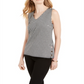 Blusa feminina com botões e estampa xadrez Charter Club, preta, tamanho PXL