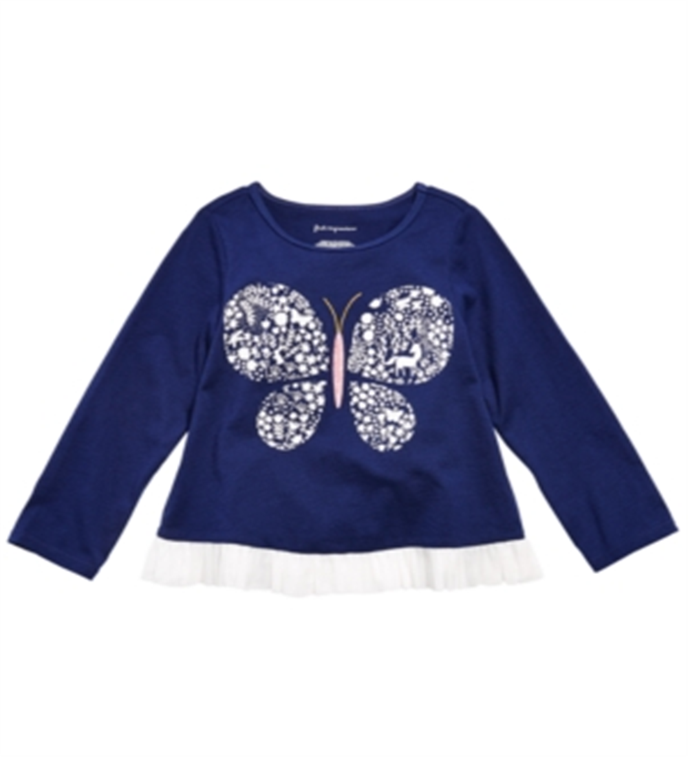 Camiseta infantil de algodão com estampa de borboleta First Impressions para meninas, tamanho azul, 6 a 9 meses