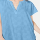 Blusa de noite feminina Alfani texturizada, manga curta, decote em V, azul, tamanho pequeno