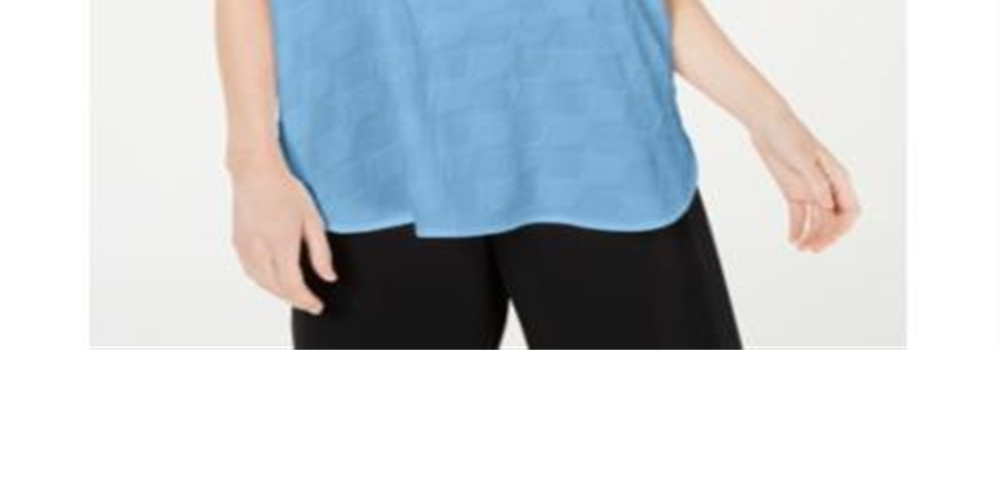 Blusa de noite feminina Alfani texturizada, manga curta, decote em V, azul, tamanho pequeno