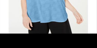 Blusa de noite feminina Alfani texturizada, manga curta, decote em V, azul, tamanho pequeno