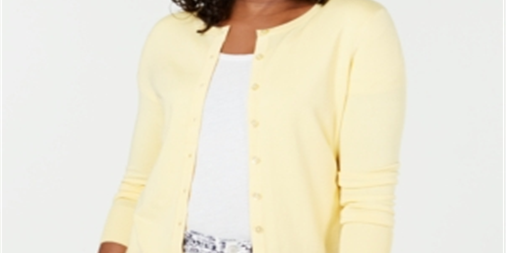 Cardigan feminino de manga comprida com botões na frente, amarelo, tamanho pequeno, Charter Club