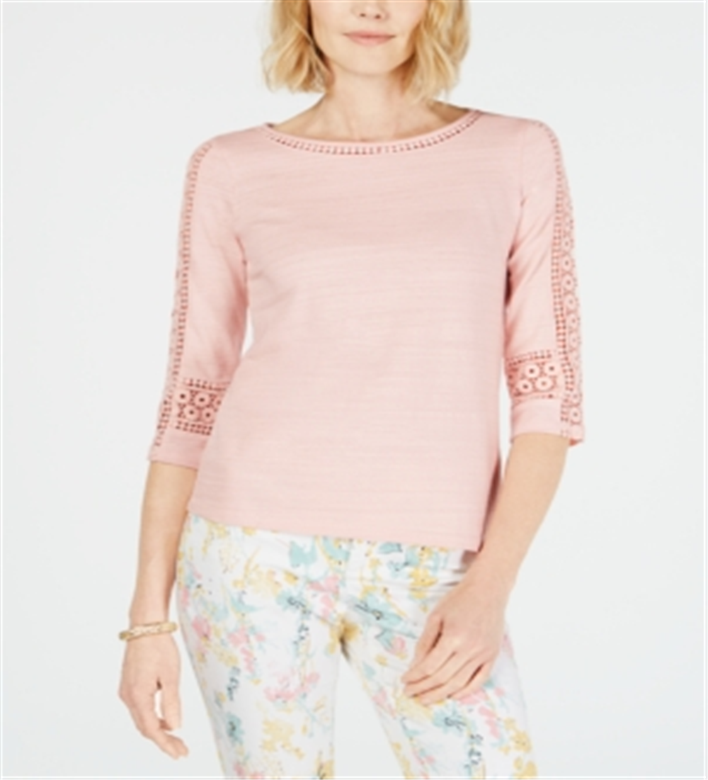 Top de crochê feminino Charter Club com manga rosa, tamanho pequeno G