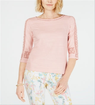 Top de crochê feminino Charter Club com manga rosa, tamanho pequeno G