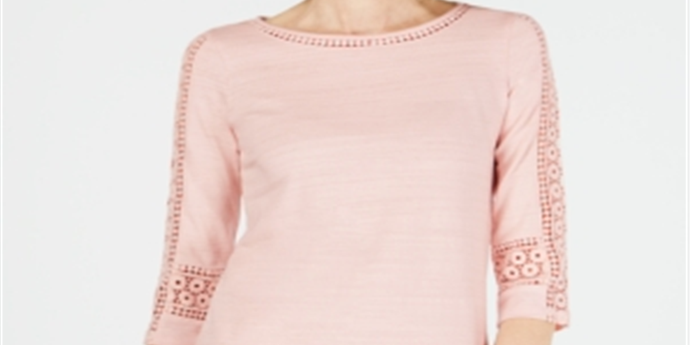 Top de crochê feminino Charter Club com manga rosa, tamanho pequeno G
