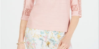 Top de crochê feminino Charter Club com manga rosa, tamanho pequeno G