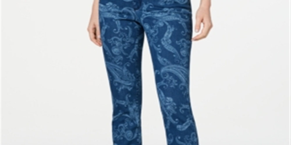 Calça jeans feminina estampada Charter Club azul tamanho 12 pequena